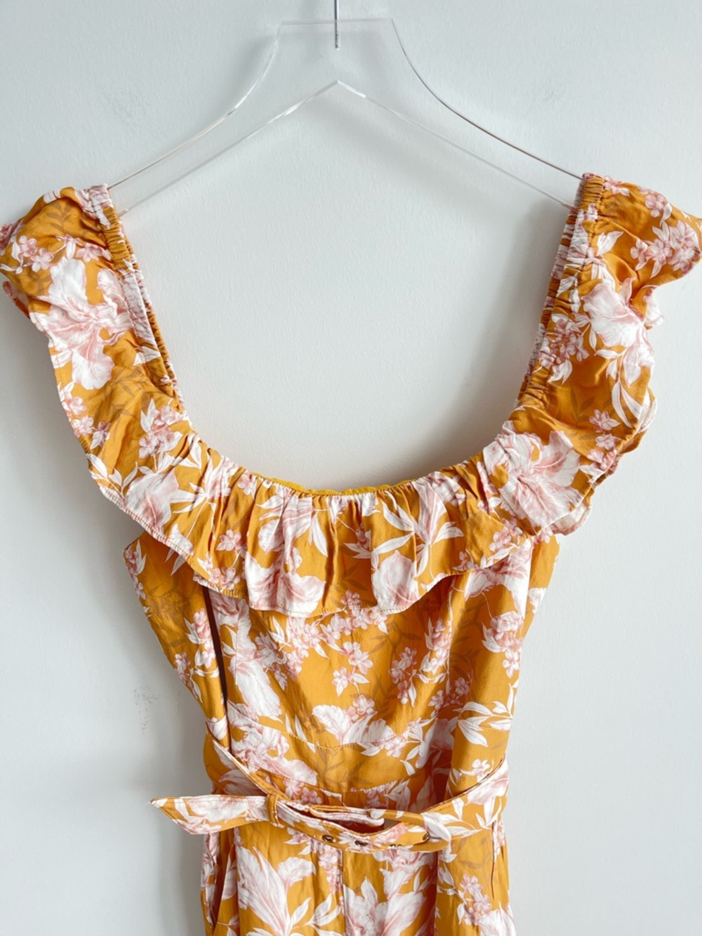 Ever New Samantha Belted Frill Jumpsuit Floral Ochre Tropical Sunset Size 8 - Picture 5 of 9